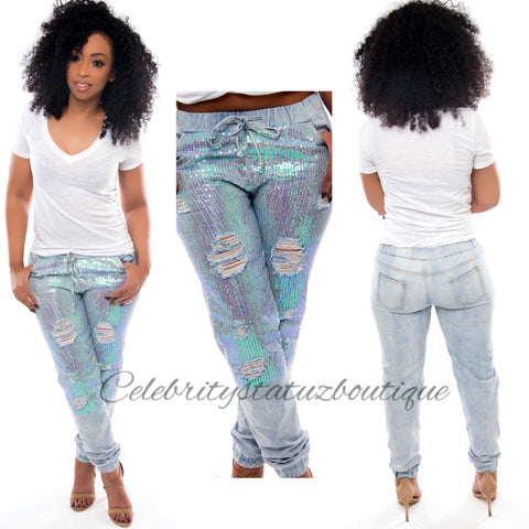 Sequins Denim Joggers