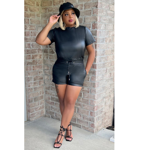 Leather Short Set-Black
