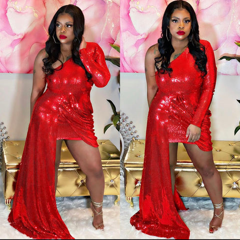 Lady in Red Sequin Dress