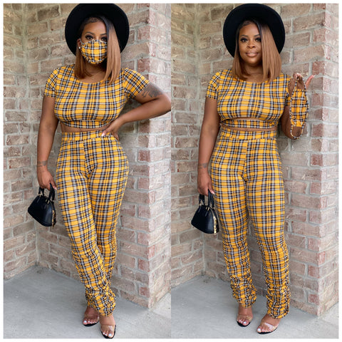 Mustard Plaid Set/Mask