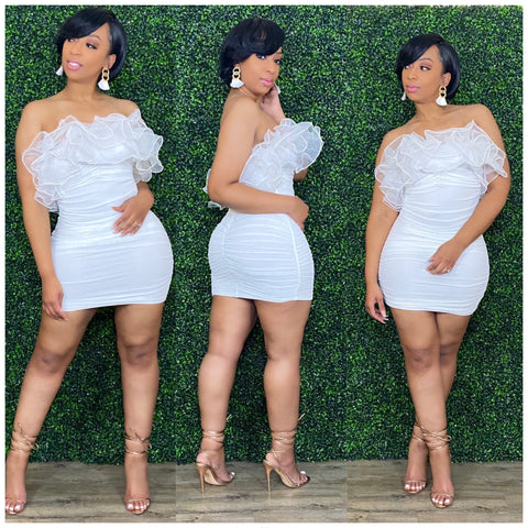 Mesh And Ruffles Dress-white
